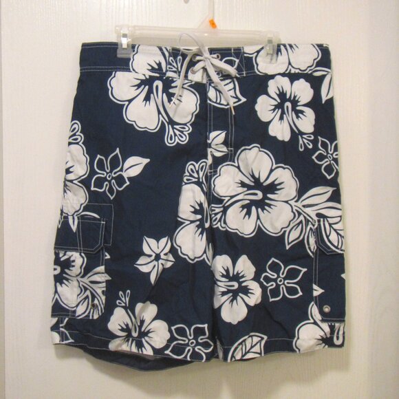 Men's Merona Hawaiian Floral Tropical Swimwear Swim Trunks Board Shorts L Navy - Picture 3 of 7